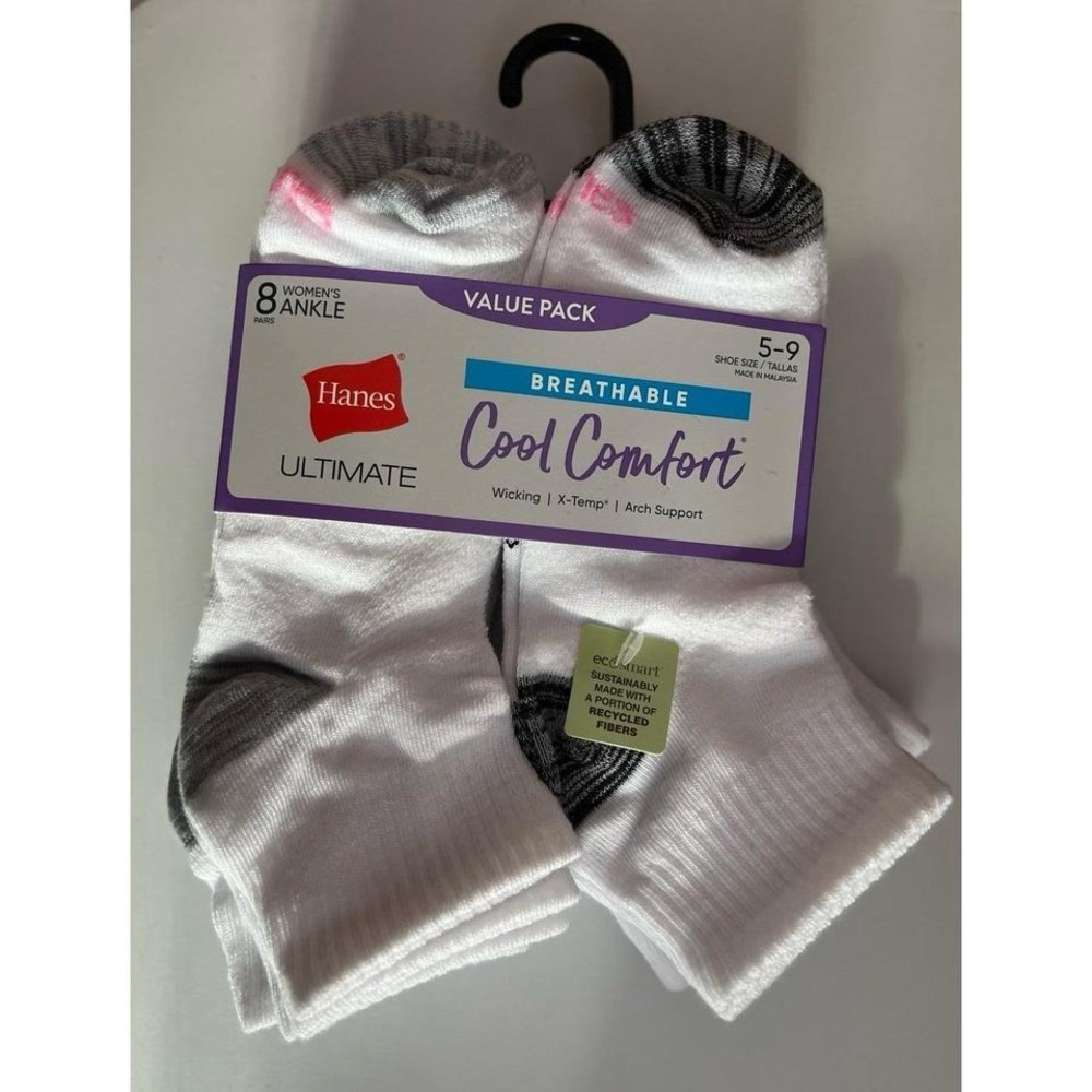 Hanes Cool Comfort Ankle Socks 8 Pack NWT